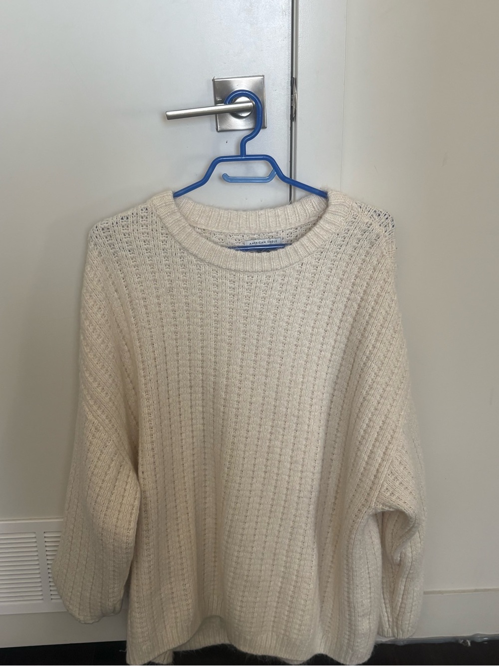 American Eagle Outfitters Cream Ribbed Crewneck Sweater